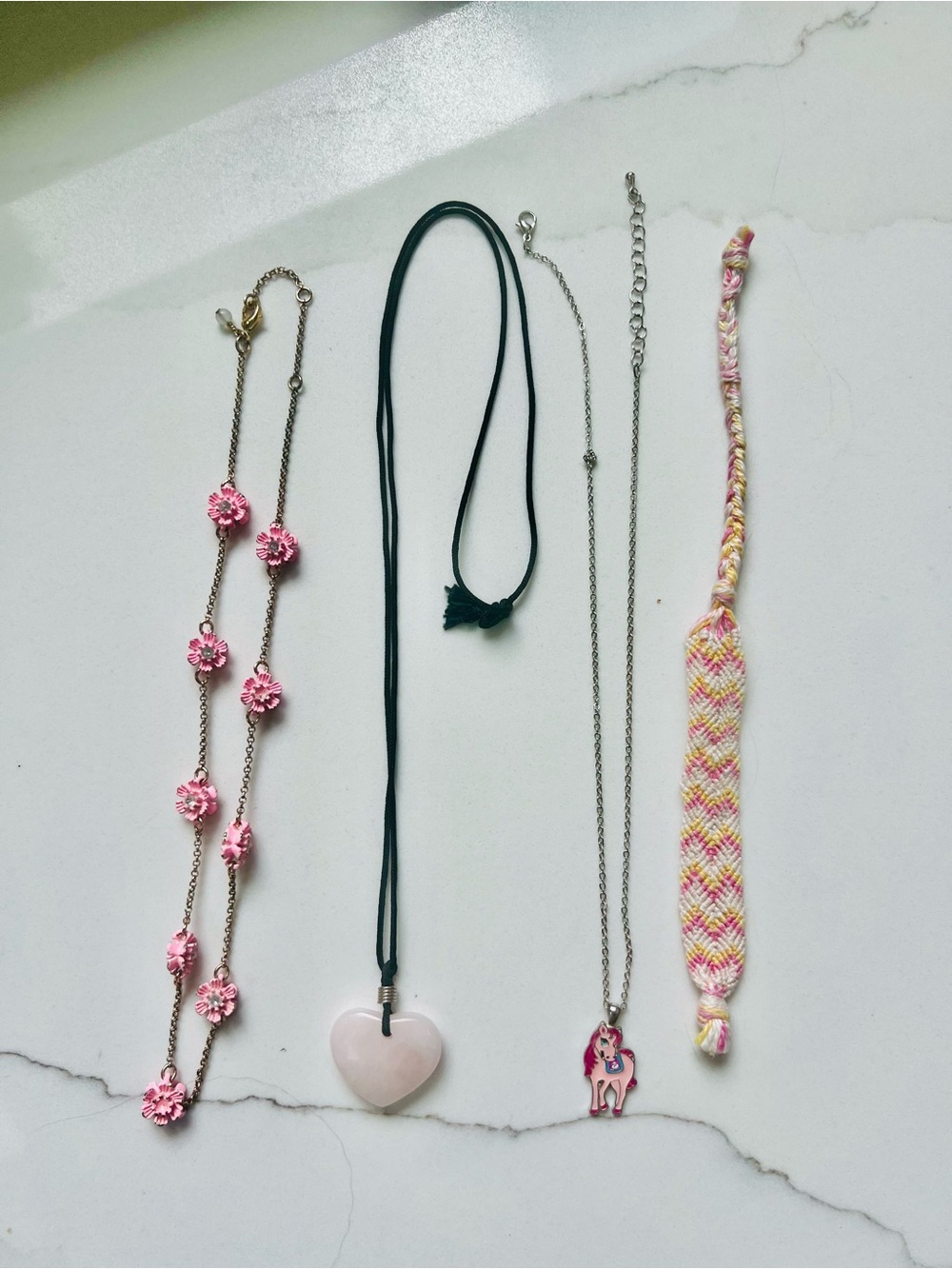 🌲 J. Crew Pink Floral & Heart Pendant Kids Necklace Set